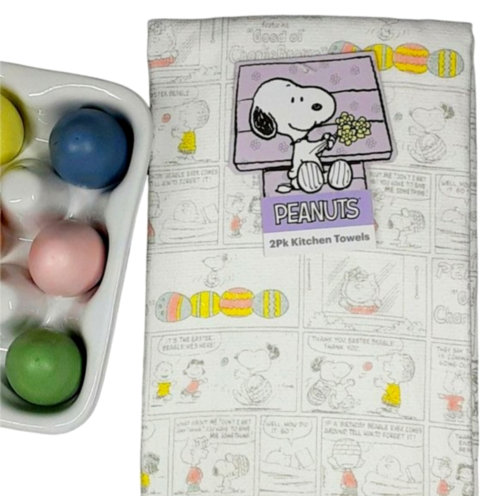 Peanuts Easter Pastel Comics Pack of 2 Kitchen Towels NWT